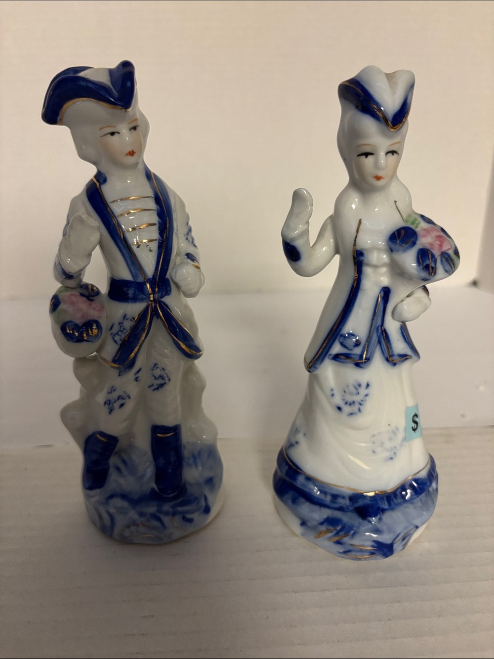 Blue & White Porcelain Couple Figurines